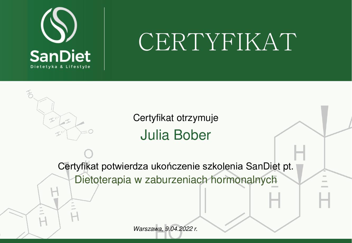 Certyfikat Julia Bober