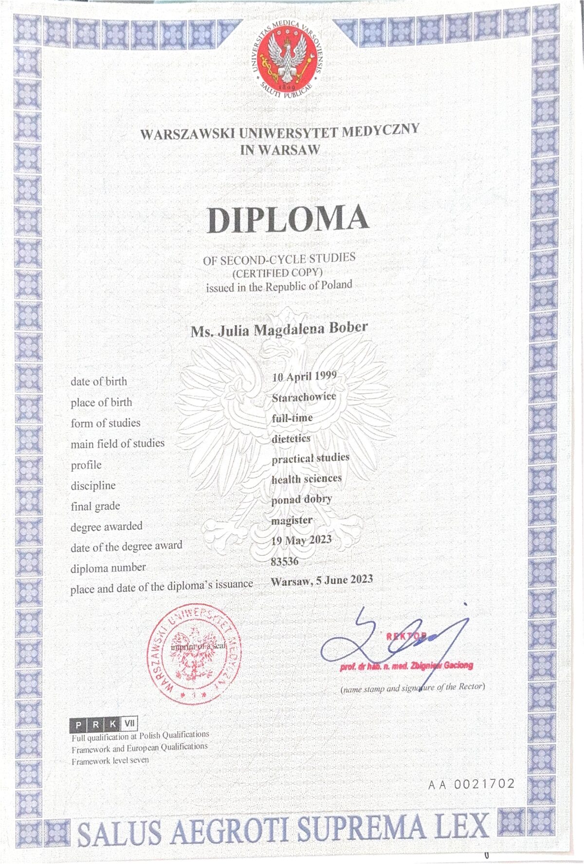 Dyplom magistra / Master's Diploma